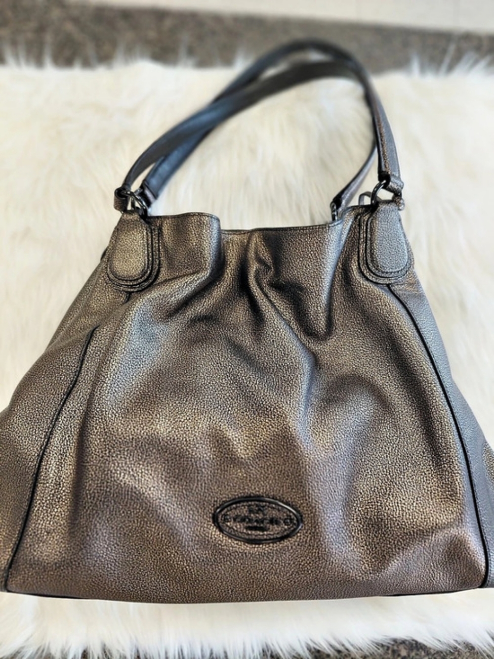 Coach Ashley Metallic Leather Hobo Bag in Brown